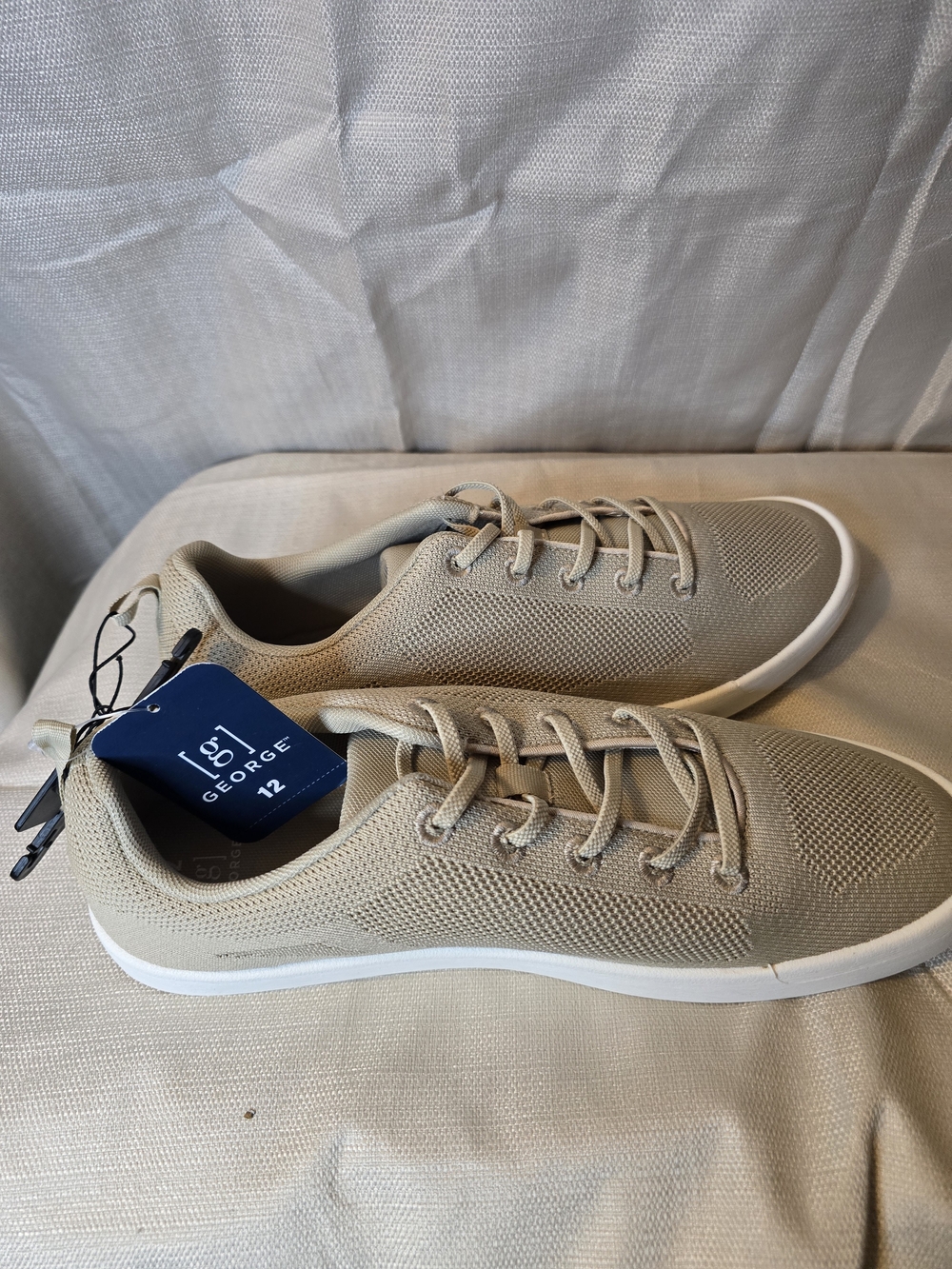 George Men’s Knit Lace-Up Sneakers in Light Beige Size 12